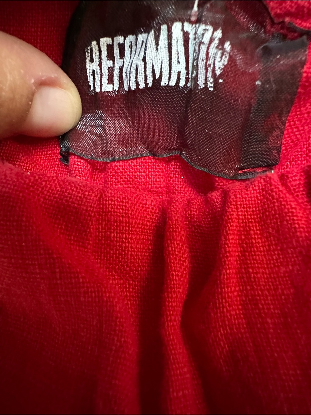 Reformation Red Linen Off the shoulder Tie Mini Dress - Picture 3 of 4